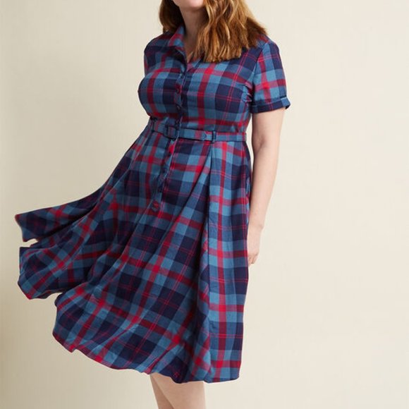 Collectif Dresses & Skirts - Collectif ModCloth Shirt Dress Blue Plaid 2XL